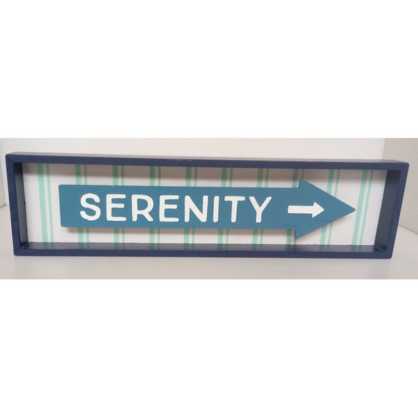 Serenity Directional Sign Modern Coastal Beach Design Blue Mint Vertical Stripes