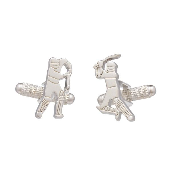 Batsman Cricket Player Cufflinks Presented in Onyx Art Cufflink Box, One size, Silver