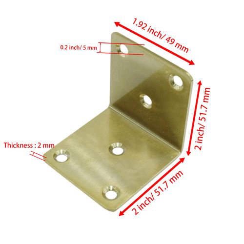 AUXBC 10pcs 2"x2" L Bracket Gold Stainless Steel Corner Brace Large Angle Brackets Heavy Duty Metal Corner Fastener for Wood Furniture Bedframe Cabinet Drawer Chair