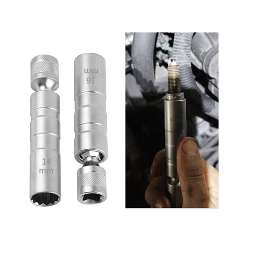 16mm & 14mm Spark Plug Socket Set with 3/8" Drive,12 Points Magnetic Spark Plug Tool with Thin Wall Design for Removing Glow Plugs,360° Rotatable Socket Set Compatible with Dodge (14mm+16mm)