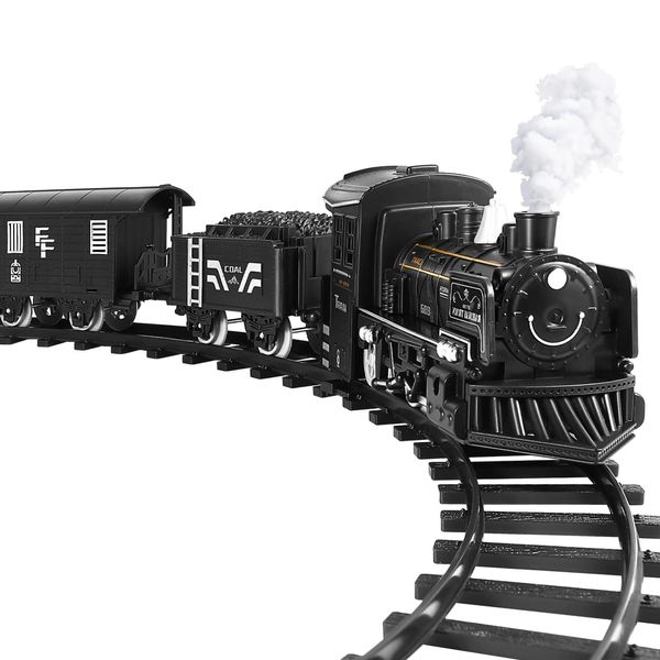 Electric Train Set for Kids- Battery- Powered Model Train with, Sounds& Lights Steam Locomotive Engine, Cargo Cars& Tracks- Christmas Train Sets for Under The Tree