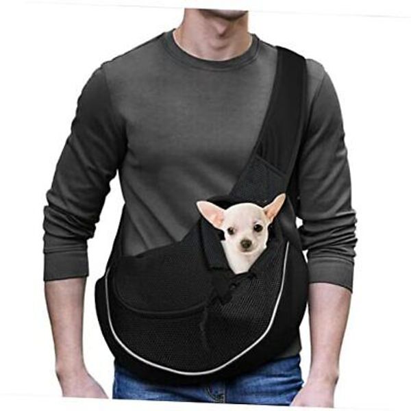 Pet Dog Sling Carrier Breathable Mesh Travel Safe Sling Bag Medium Black 2.0