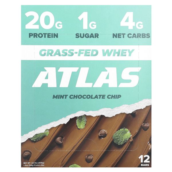 Grass-Fed Whey Protein Bar, Mint Chocolate Chip, 12 Bars, 1.9 oz (54 g) Each