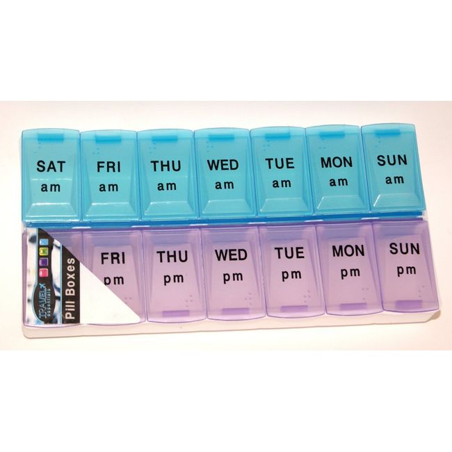 7 Day Pill Box Pill Organizer 14 Compartment Weekly Pill Box