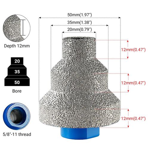 LOZLIN 20/35/55mm Tapered Diamond Hole Saw Set - Step Drill Bit for Stone/Marble/Rock Plate, Multi-Size Pagoda Opening Tool for Universal Round Holes