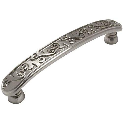 Cosmas 10 Pack 4298SN Satin Nickel Floral Cabinet Hardware Handle Pull - 3-3/4" Inch (96mm) Hole Centers