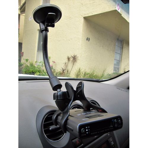 Ramtech Car Truck GPS Windshield Dual Clip Mount, Suction Cup Holder with Flexible Bracket, Compatible with Escort Solo 4 5 S2 S3 S4 RD-5110 Radar Laser Detector, WMCF