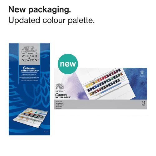 Winsor & Newton Cotman Watercolor Paint Set, Studio Set, 45 Half Pan w/ Brush