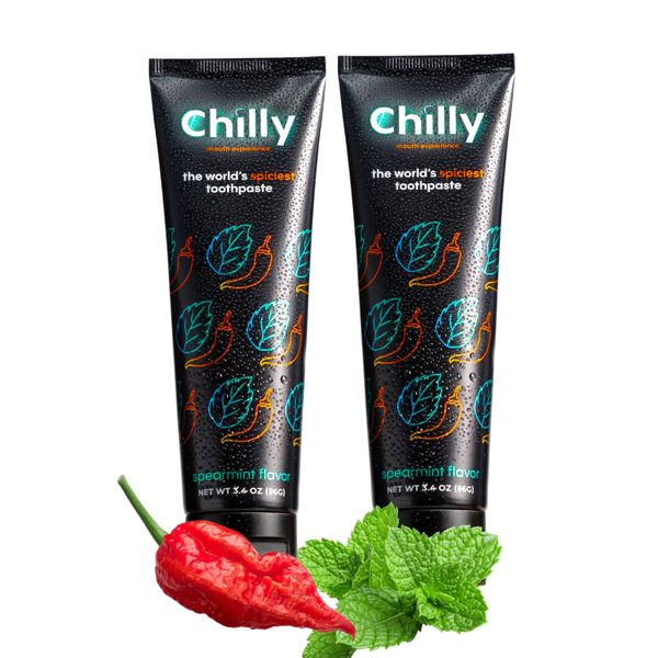 Chilly Toothpaste, Spicy Whitening Toothpaste, Intense Natural Spearmint Flavor + Ghost Pepper Flakes, SLS Free (Pack of 2)