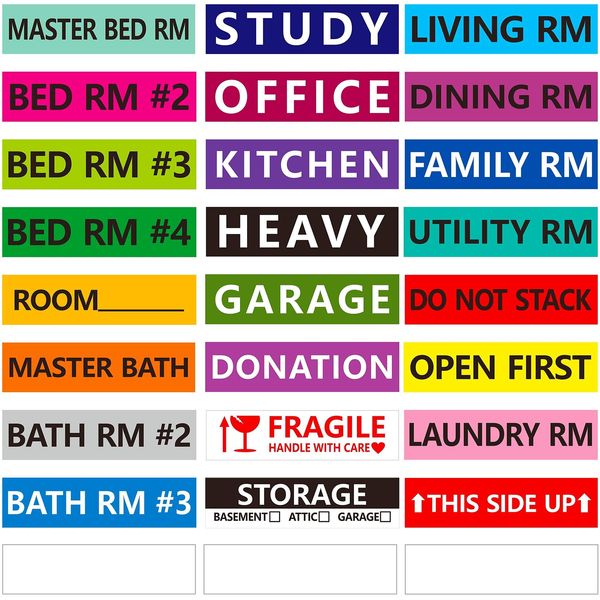 1200 Pcs 25 Designs Pre-Printed Color-Coded Home Moving Box Labels with Custo...