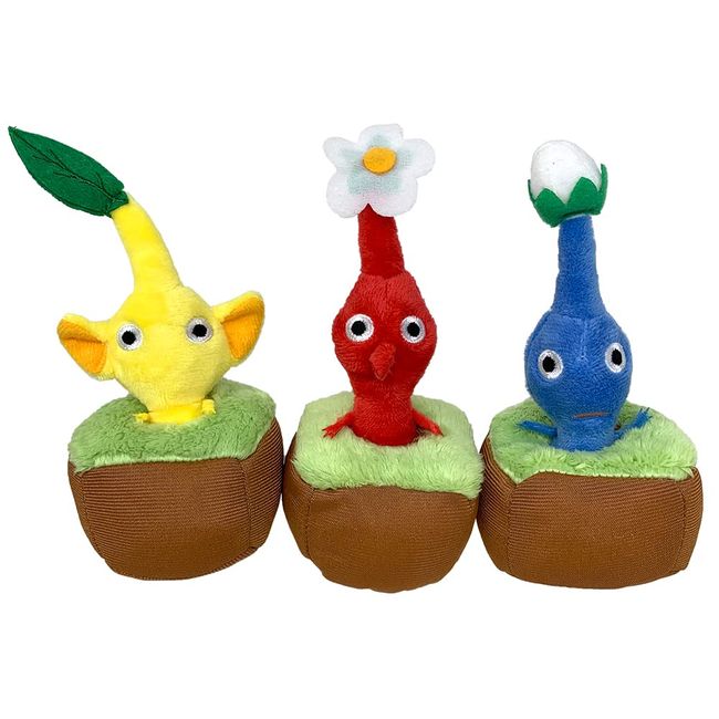 Pikmin, Pull, Plush Toy, Mascot, Set of 3 Types, Red, Blue, Yellow, Approx. 5.5 inches (14 cm), Official Merchandise