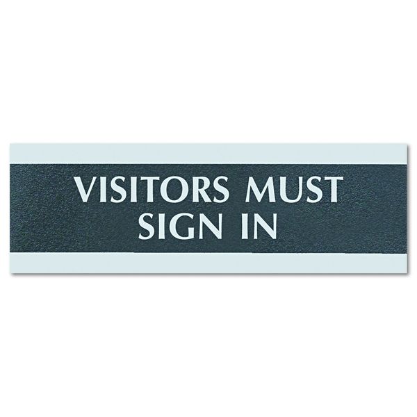 Headline Sign 4763 Century Series Office Sign, VISITORS MUST SIGN IN, 9 x 3, Black/Silver