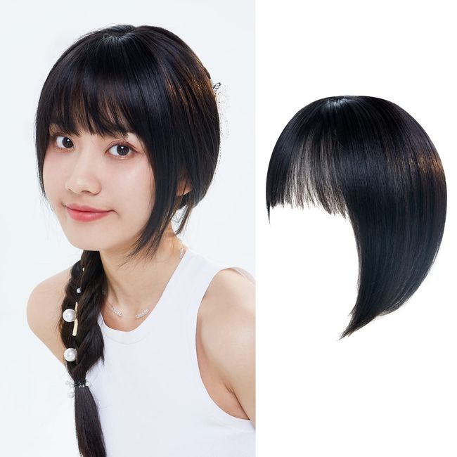 LUCY LEE Women's Bangs Wig, Partial Wig, For Cosplay, Fully Hand Planted Extensions, Point Wig, Fluffy, Ultra-Thin, Wig with Bangs, Small Face, One-Touch, Costume, Everyday Wear, Supernatural, Heat Resistant, Natural Black