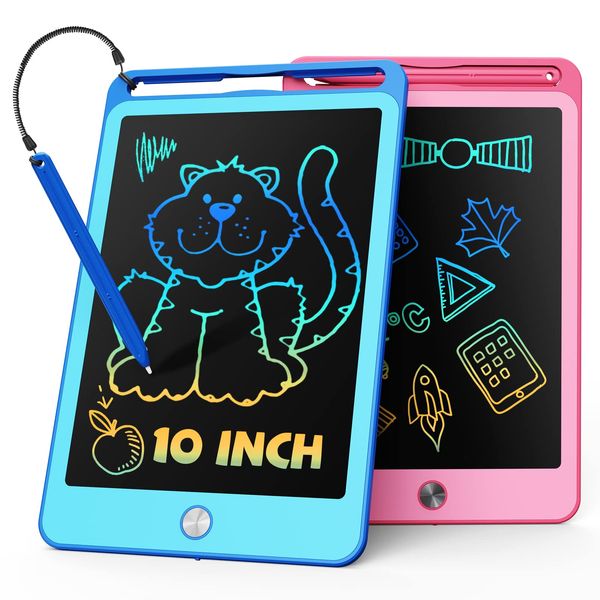 TEKFUN 2Pack LCD Writing Tablet for Kids,10 Inch Doodle Board Drawing Board Drawing Tablet with Lanyard,Educational Kids Toddler Toys Birthday Gift for Boys Girls 3 4 5 6 Years Old (Blue Pink)