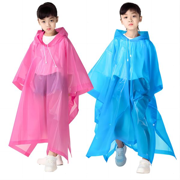 2 PCS Kids Rain Coats with Drawstring Hoods, Reusable EVA Rain Poncho Toddler Rain Cape, Portable Rainwear Girls & Boys (90cm-150cm), Children's Raincoat for School/Outdoor/Camping (Blue & Pink)