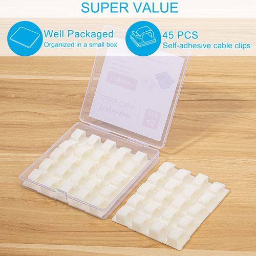 TidyHelper Adhesive Cable Clips White (Large, 45 PCS), Upgraded Wire Clips for Electric Wires, Cord Holders Management Under Desk, Car, Extension Cord, Ethernet Cable, LED Lights