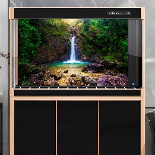 Waterfall Aquarium Background Deep Forest Natural Landscape Terrarium Background Falls Green Jungle Plants Huge Rocks Fish Tank Background Waterfall Rock Reptile Habitat Background Vinyl 30x18in