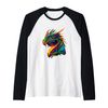 Chromatic Dragon in Rainbow Colours Raglan, black, S