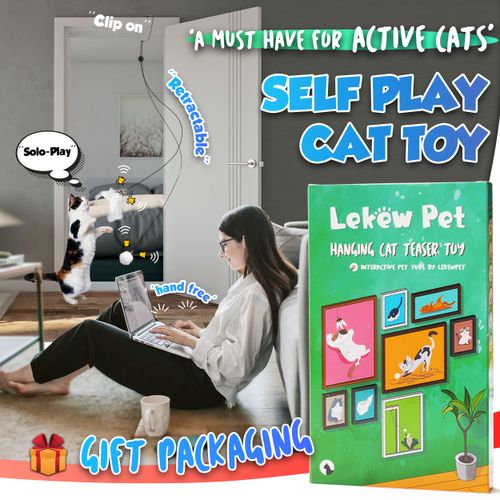 LEKEWPET Retractable Cat Feather Toys 7PCS Refills with Bell, Interactive Doorway Hanging Teaser Toys for Indoor Cats, Kitten Play Exercise Feather Teaser Toys