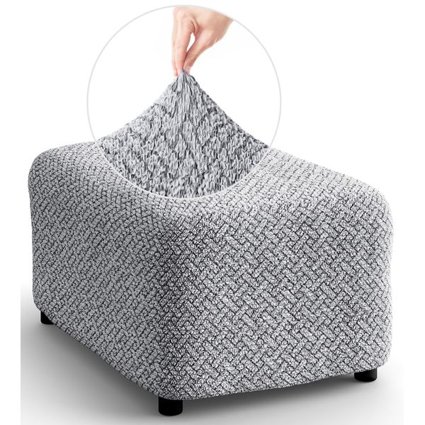 PAULATO BY GA.I.CO. Ottoman Slipcover - Stretch Stool Sofa - Pouf Protector for Pets and Kids - Soft Ottoman Cover - Durable Furniture Slipcovers - Microfibra Print Collection - Venezia Grey