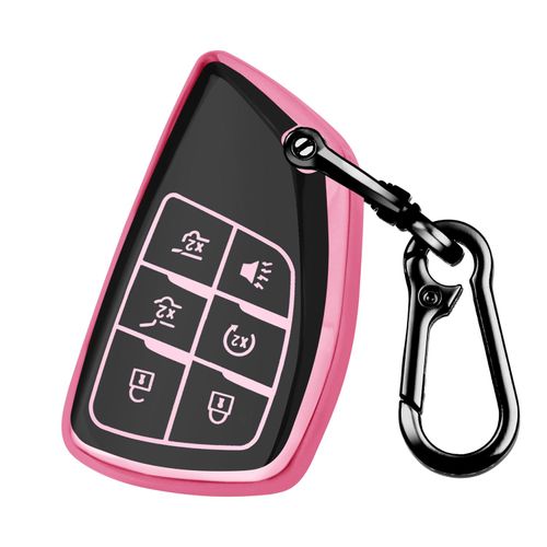 QBUC for Chevy Key Fob Cover,Soft Key Shell Case with Keychain for GMC 2021-2025 Yukon Tahoe Suburban Silverado Sierra 1500 2500HD 3500HD Car Accessories(Pink, 6 Buttons)