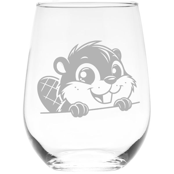Smiling Beaver stemless wine glass, 17 oz.