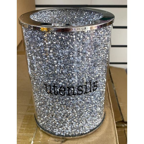 DEENZ Crushed Diamond Silver Utensil Holder Crystal Utensils Pot Jar Kitchen Storage