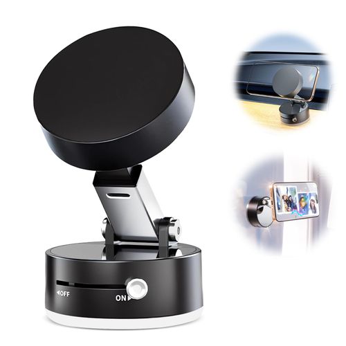 Vacuum Magnetic Suction Phone Mount, Hands-Free Shower Phone Holder, Stand Magnetic Cell Phone Holder for Car/Gym/Mirror/Smooth Surface, Compatible with iPhone & Android(Black)