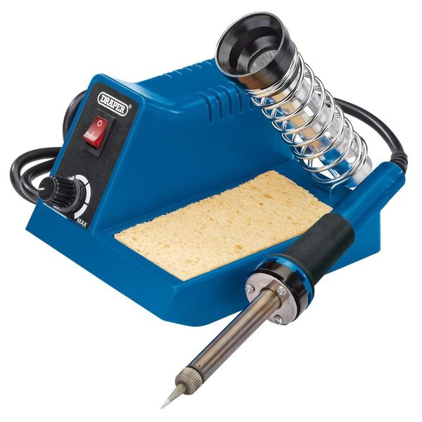 Draper 230v Soldering Station | 40 W Multipurpose Soldering-iron Stand | Overheat Protection | Tip Sponge | Heat Output Dial | 61478