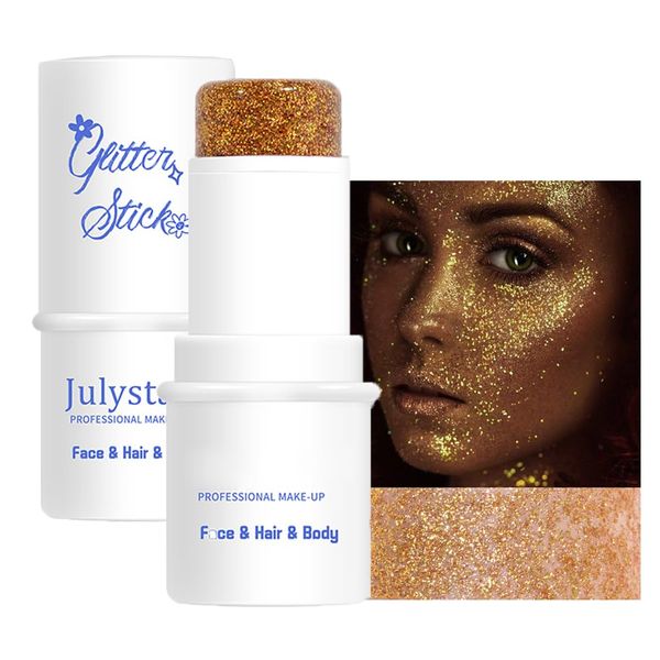 GL-Turelifes Face Body Glitter Stick, Mermaid Face Glitter Gel, Waterproof Fine Glitter for Face/Body/Hair/Eyes/Lip,Holographic Sequins Paint,Sparkling Face Glitter Makeup Body Glitter (#03 Gold)