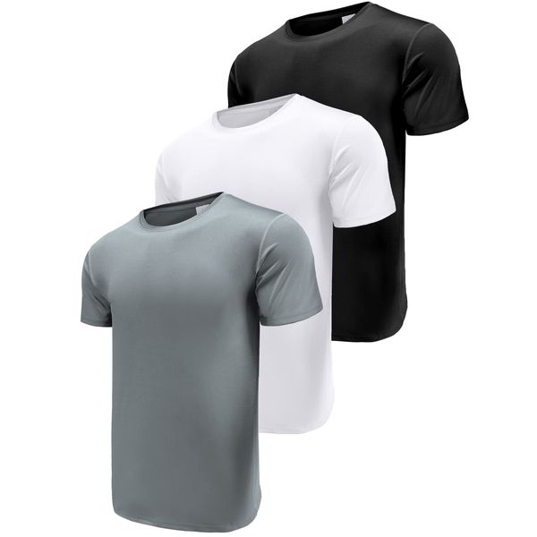 3er Pack Sport Tshirts Herren Funktionsshirt Laufshirt Kurzarm Schnelltrocknend Atmungsaktiv Sport Shirt Männer Sportshirt Herren Kurzarm Fitnessshirt Trainingsshirt Black/White/Grey-3P11-M