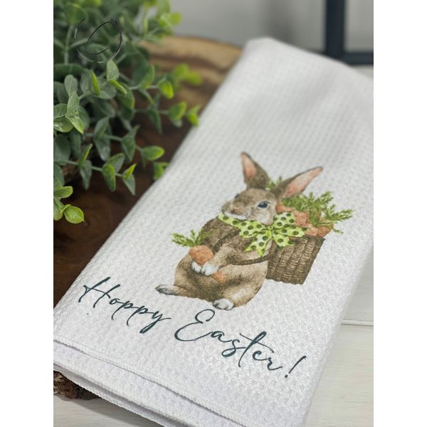 Hoppy Easter Bunny Waffle Weave Tea Towel