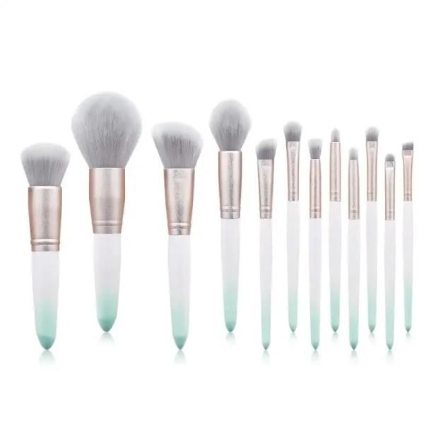 12pcs Makeup Brushes Set Foundation Powder Blush Eye Gradient Green Tools