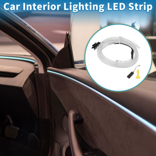 A ABSOPRO 1m EL Wire Cable LED Glow String Light Car Interior Lighting Strip Flexible Neon Light for Car Decoration Battery Box(3V) Ice Blue