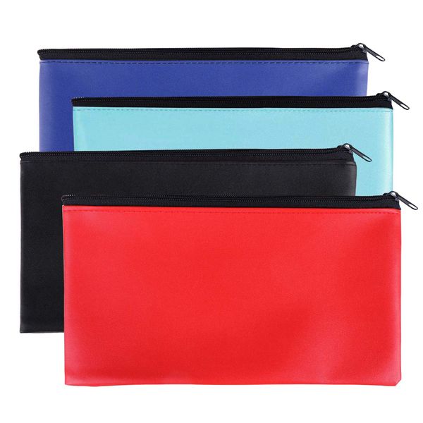 Zipper Bank Bags,4 Pack Money Pouch Bank Deposit Bag PU Leather Cash and Coin Pouch bank envelopes with zipper (Colorful)