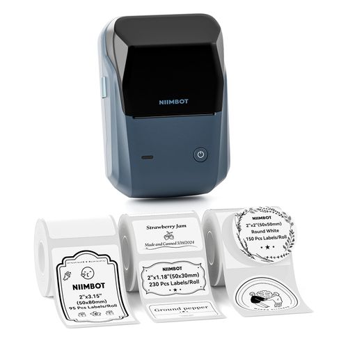 NIIMBOT B1 Label Maker Machine with Tape, Label Printer with 3 Rolls Label Paper, 50x30mm/50x80mm White Paper/50x50 Round Label for Office Supplies, Home, Business