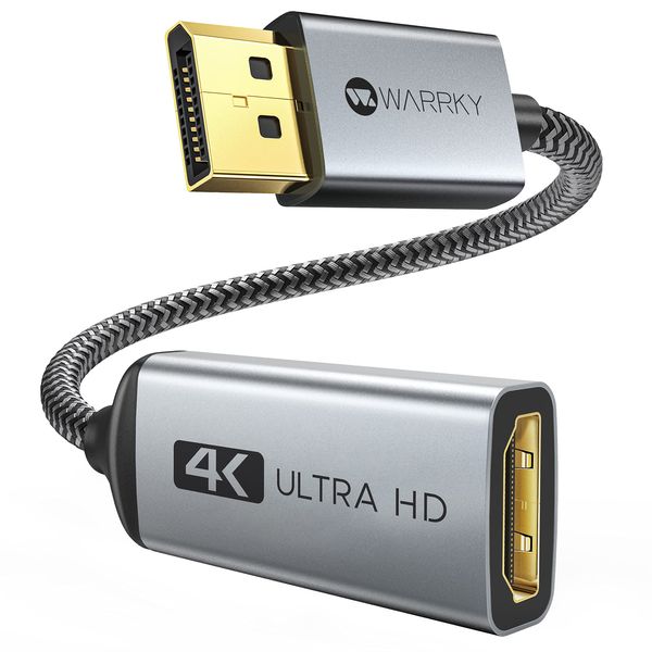 WARRKY 4K DisplayPort auf HDMI Adapter, [Vergoldete, Geflochten, Aluminiumhülse] Unidirektionaler DP auf HDMI Monitor, Kampatibel für Desktop/Laptop/Grafikkarte, Lenovo, HP, Dell, und Mehr