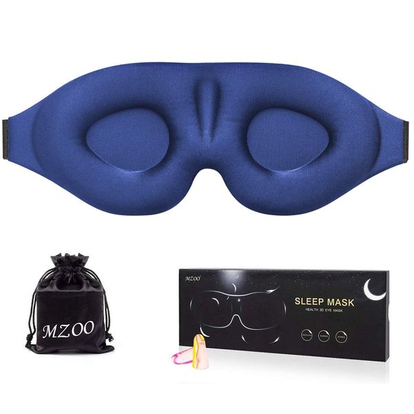 MZOO Sleep Eye Mask for Men Women, 3D Contoured Cup Sleeping Mask & Blindfold, Concave Molded Night Sleep Mask, Block Out Light, Soft Comfort Eye Shade Cover for Travel Yoga Nap, Blue