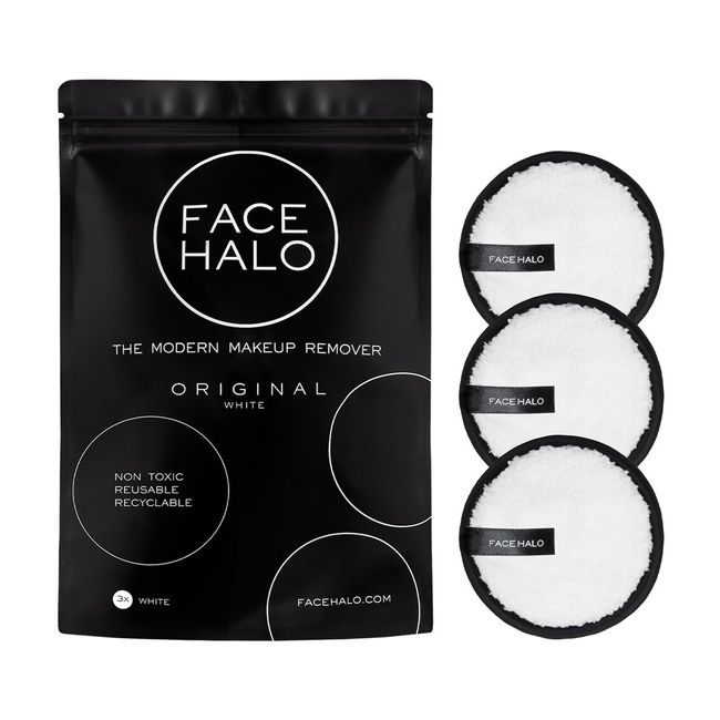 Face Halo Original Make-up-Entferner, umweltfreundlich, wiederverwendbar, vegan, Weiß, 3 Stück (1 Stück)