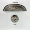 Pewter Hammered Knob & Cup Handle Cabinet - Drawer Pull Door Knob Kitchen Replacement Knob (Cup Handle)