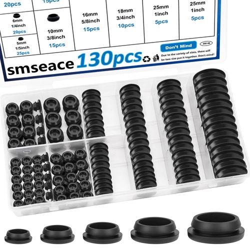 smseace 130Pcs Rubber Plugs 8-Sizes 1" 3/4" 5/8" 1/2" 3/8" 5/16" 1/4" 1/5" Assorted Sizes Rubber Plugs for Holes for Furniture,Offices,Kitchens