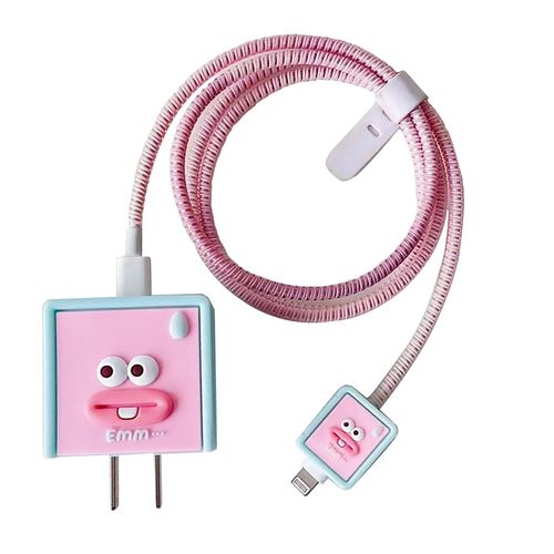 Compatible with Apple 20W/18W USB-C Adapter Charger, 3D Cartoon Protective Case for iPhone 20W USB-C Power Adapter Charger Fast Lightning Cable Cable Cover (Pink Square)