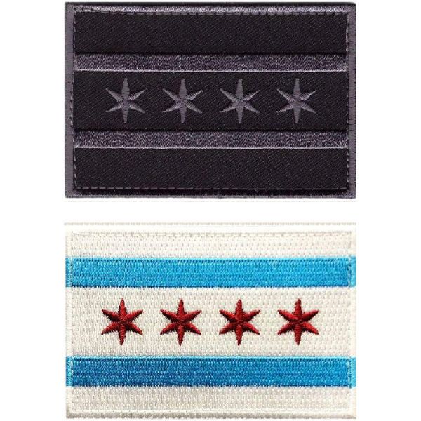 Chicago City Flag Embroidered Patch [2PC Bundle - 3.0 X 2.0 inch - Hook Fastener CH01-CH9]