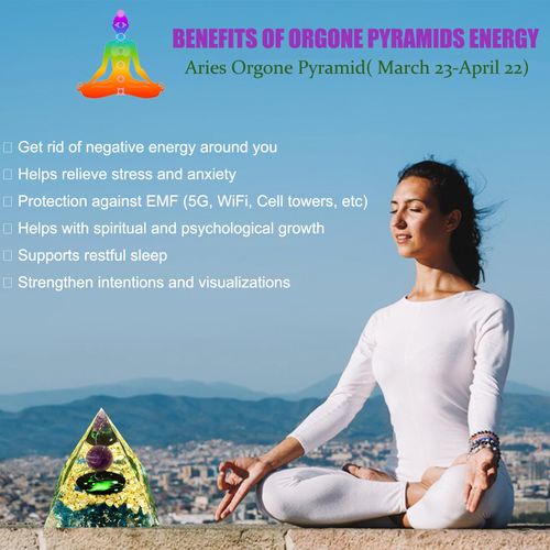 VDYXEW Crystal Pyramid, Amethyst with Blue Lucite Zodiac Aries Orgone Pyramid, Healing Crystal, Postive Energy Orgonite Crystal Healing for Yoga, Meditation, Stress Reduce (Aries)