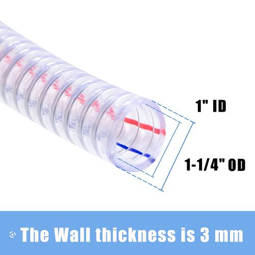 QuQuyi 1 Inch ID x 1-1/4 Inch OD Heavy-Duty Steel Wire Suction PVC Flexible Tubing High Pressure UV Chemical Resistant Thick Vinyl Hose Tube, 3.3 FT