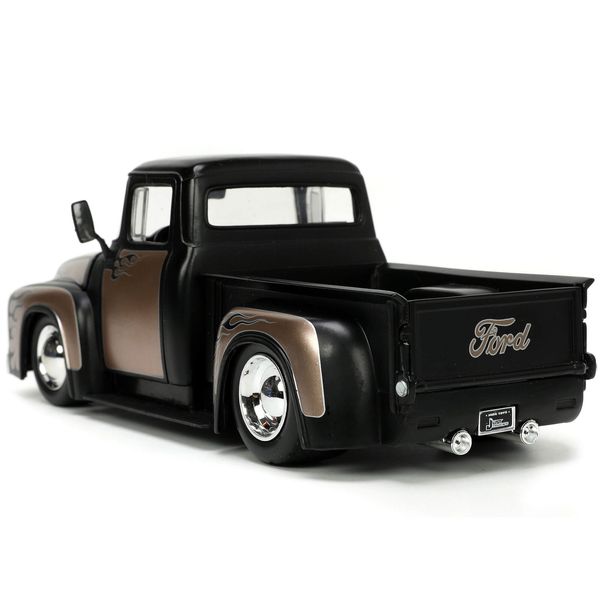 Jada 34026 1956 Ford F-100 Pickup Truck Matt Black Champagne Extra Wheels 1/24