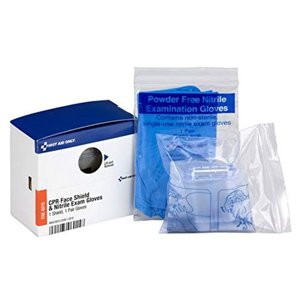 First Aid Only SmartCompliance Refill CPR Face Shield & Nitrile Gloves, 1 Shield & 1 Pair of Gloves per Box