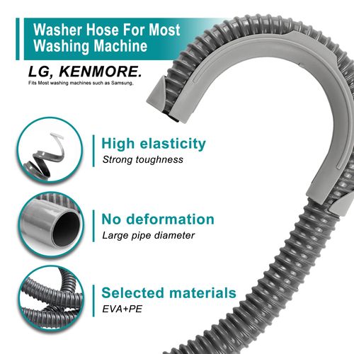 TOMOON 8Ft Universal Washing Machine Drain Hose Flexible Extension Hose with Clamp,Industrial Grade Polypropylene Corrugated,Fit for Most Household Washing Machines(10-Years Warranty)