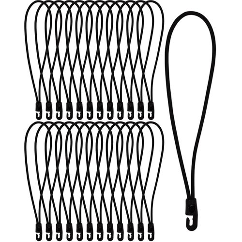 Bungee Cords with Hooks 25 Pcs - 10 Inch Elastic Bungee Ropes with Hooks - Short Tarpaulin Hooks - Small Bungee Rope (Black)