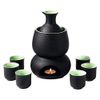 Ceramic Sake Set Cups with Warmer Keep Sake Storage Gift Box, Traditional Porcelain Pottery Hot Saki Drink, 9pcs include 1 Stove 1 Warming Bowl 1 200ml Sake Bottle 6 Cup